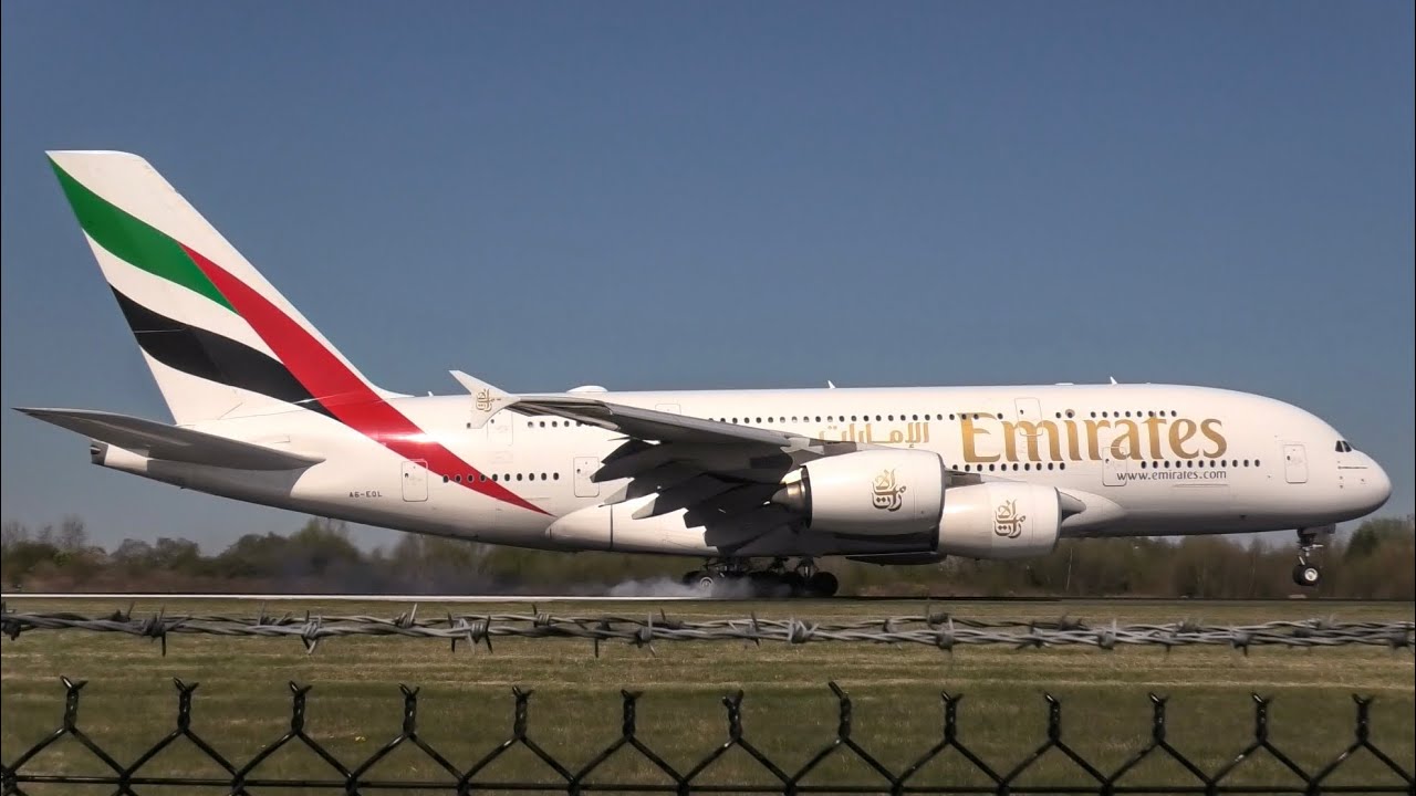 Emirates Airbus A380 [A6-EOL] Landing at Manchester Airport