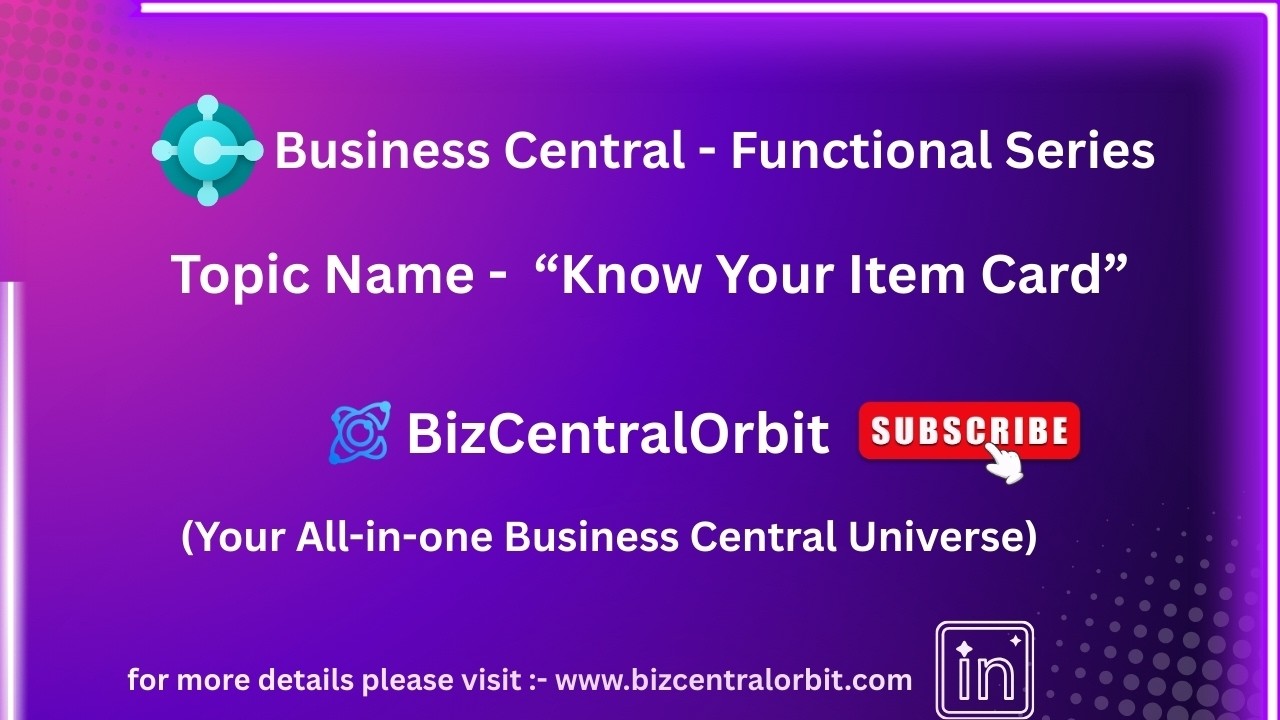 Item Card - Business Central