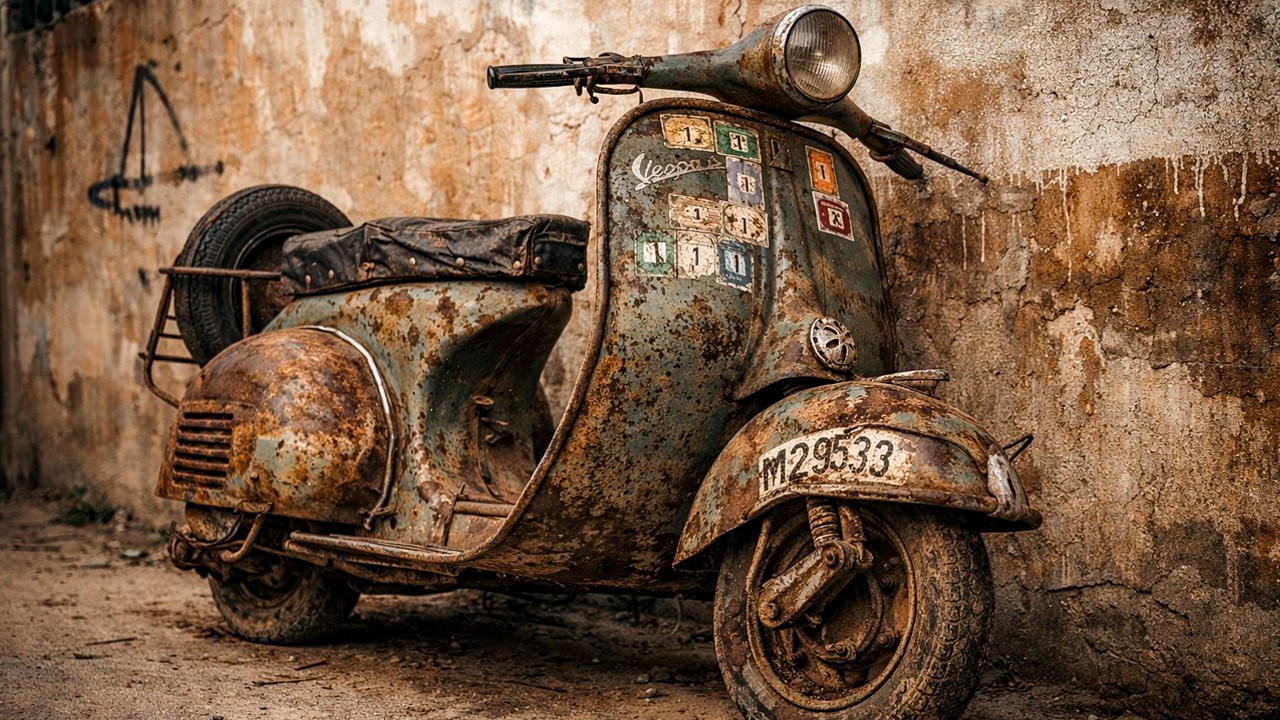 Заброшенный скутер Vespa 1960-х годов, 60 лет назад, — полная реставрация.