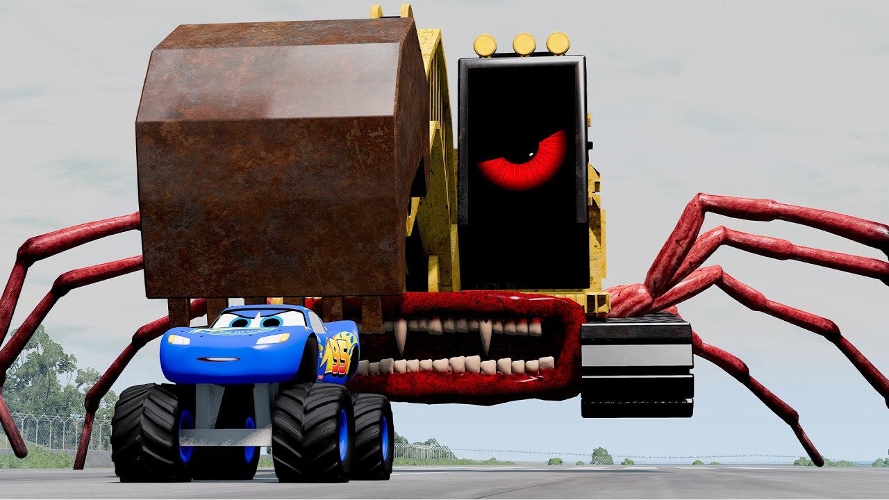 Epic escape from The Lightning McQueen Eater, Excavator Eater, Mater Engine Eater |BeamNG.Drive
