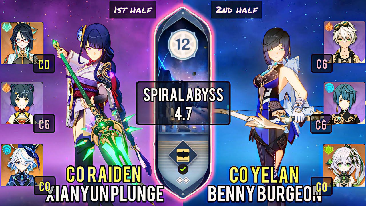 C0 Raiden Plunge & C0 Yelan Burgeon | Spiral Abyss 4.7 Floor 12 - 9 Stars | Genshin Impact
