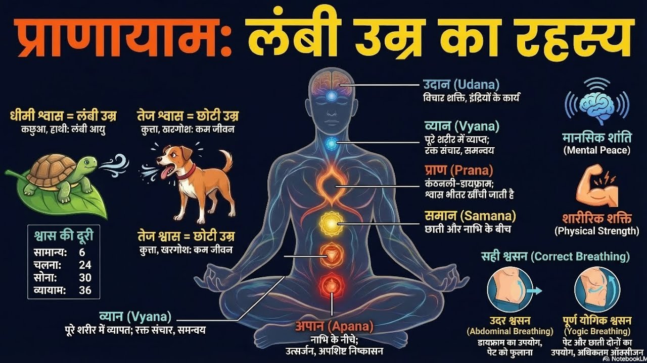 योगासन-18 प्राणायाम: प्राण शक्ति और श्वसन का विज्ञान | लंबी और गहरी श्वास लेने की तकनीक