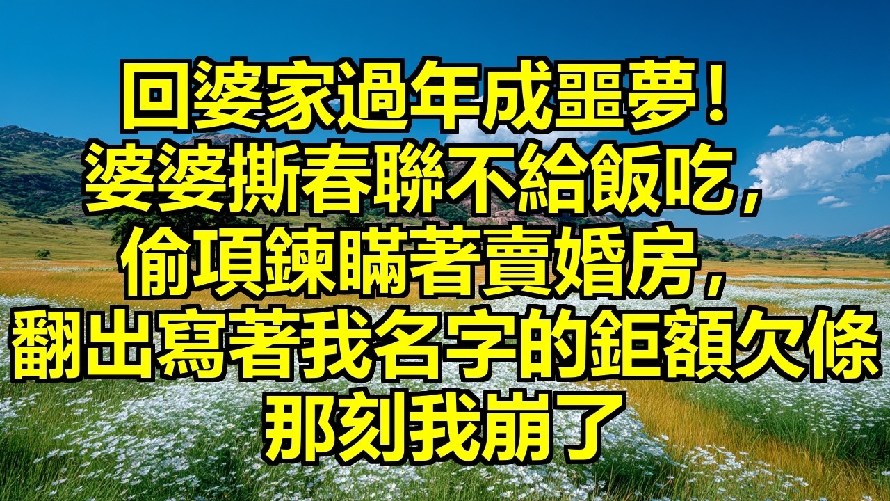 回婆家過年成噩夢！婆婆撕掉我的春聯，年夜飯不給我吃，偷走金項鍊還倒打一耙，我忍了，直到翻出她瞞著賣掉婚房的證據，還有張寫著我名字的鉅額欠條！ #婆婆賣房 #隱忍爆發 #欠條陷阱