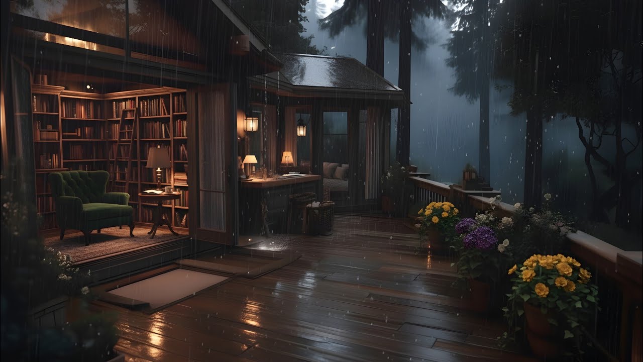 Soft Rainy Night Sounds for Deep Sleep & Relaxation | Cozy Forest Bedroom Ambience
