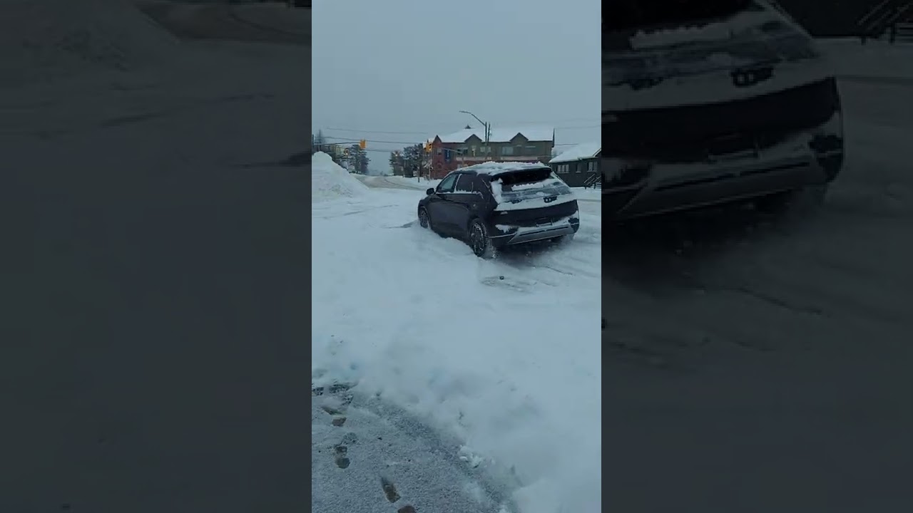 Ioniq 5 rear wheel drive going up step slippery hill with all season tires