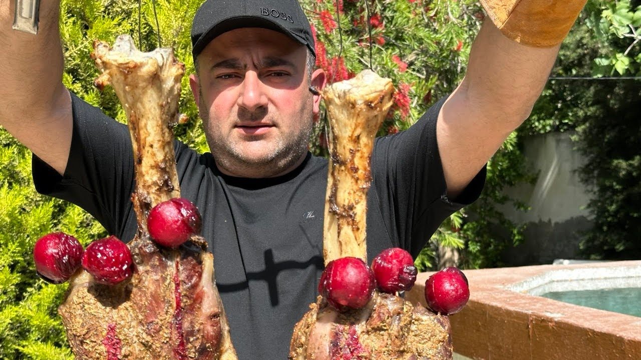 Təndirdə iri dana sümüyündən şirəli kabab bişirdim