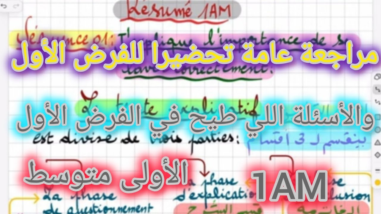 أولى متوسط/ مراجعة عامة تحضيرا للفرض الأول 