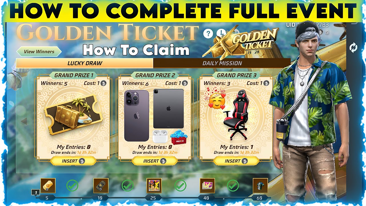 FREE FIRE GOLDEN TICKET EVENT SPECIAL REWARDS