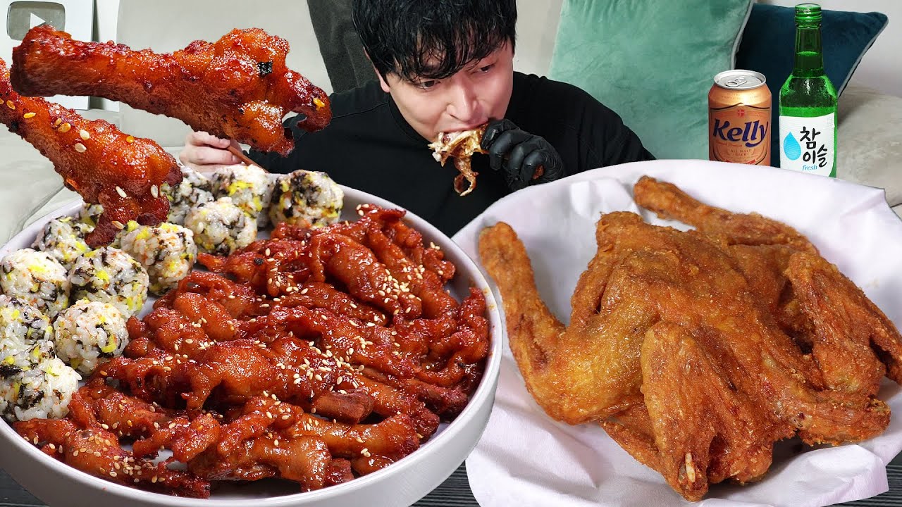 Острые куриные ножки и жареная курица! Действительно вкусно MUKBANG REALSOUND ASMR EATINGSHOW