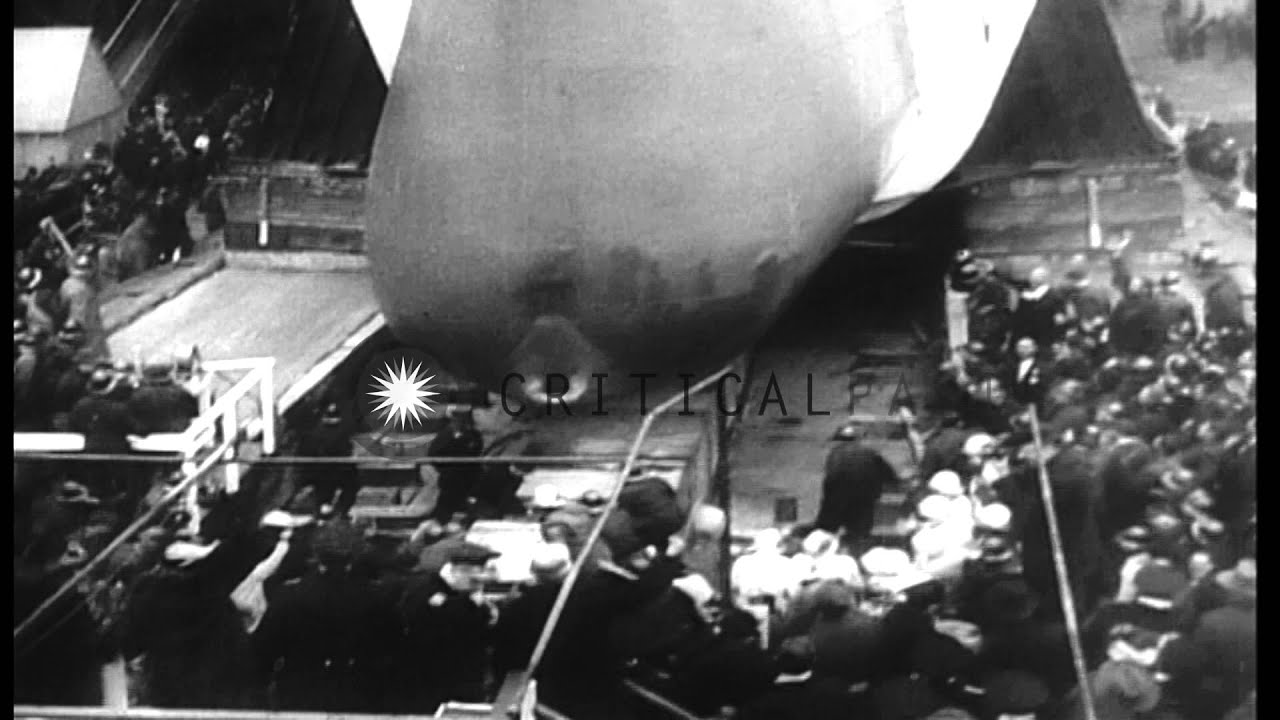 Margaret Truman christens battleship USS Missouri during its launch in United Sta...HD Stock Footage