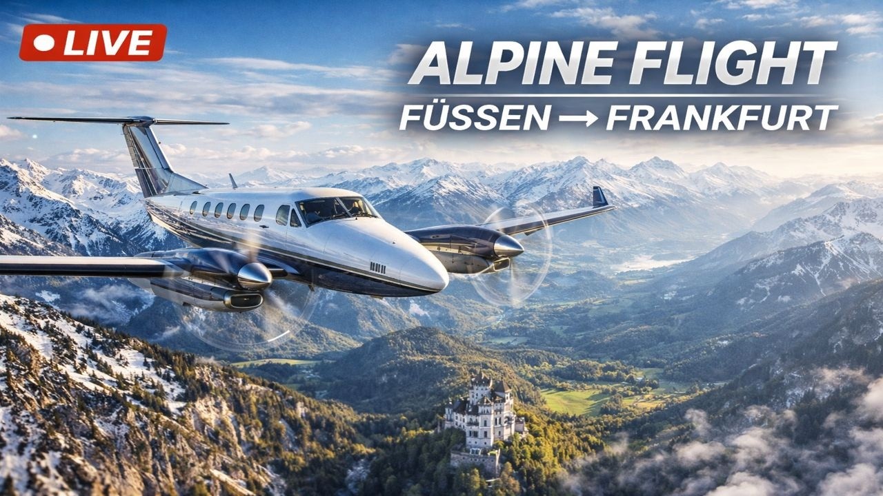 King Air Scenic Alpine Flight | Füssen to Frankfurt LIVE