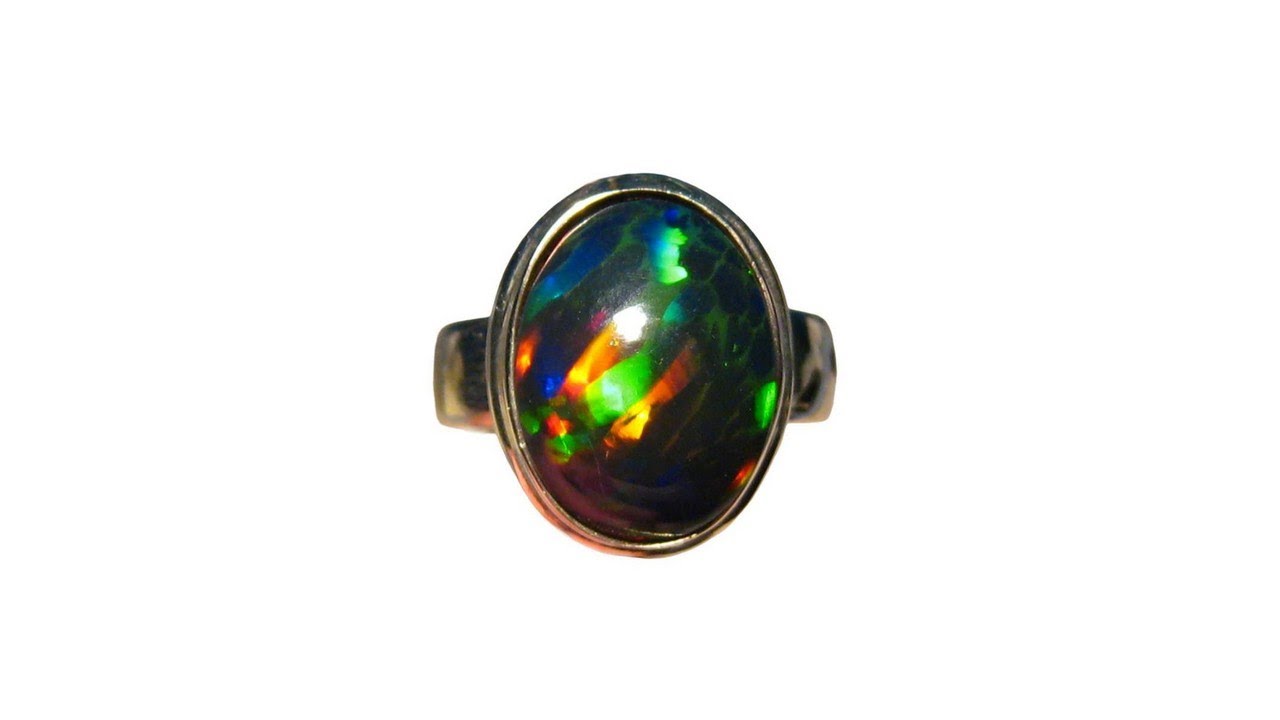 Solitaire Ethiopian Black Opal Ring 14k Gold Big Oval - 8938 | FlashOpal