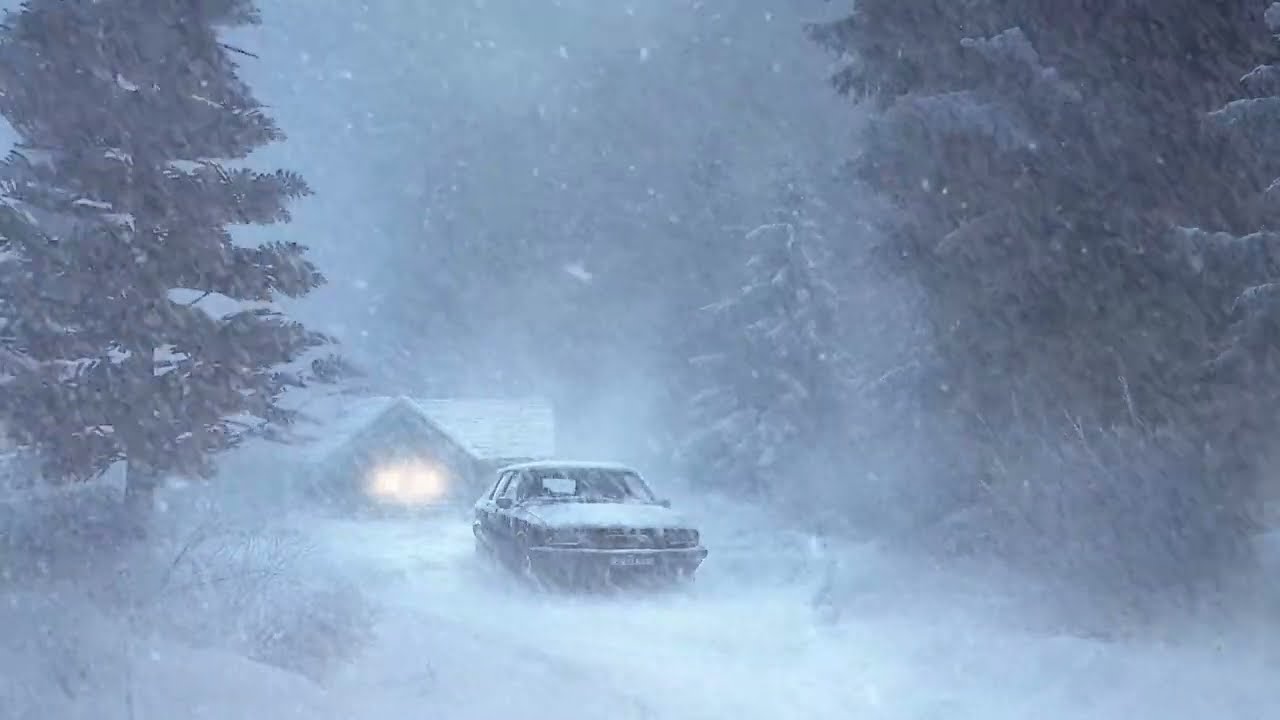 Upgraded Your Sleep with Snowfall Sounds | Icy Snowstorm Sounds for Sleeping with old car in Forest