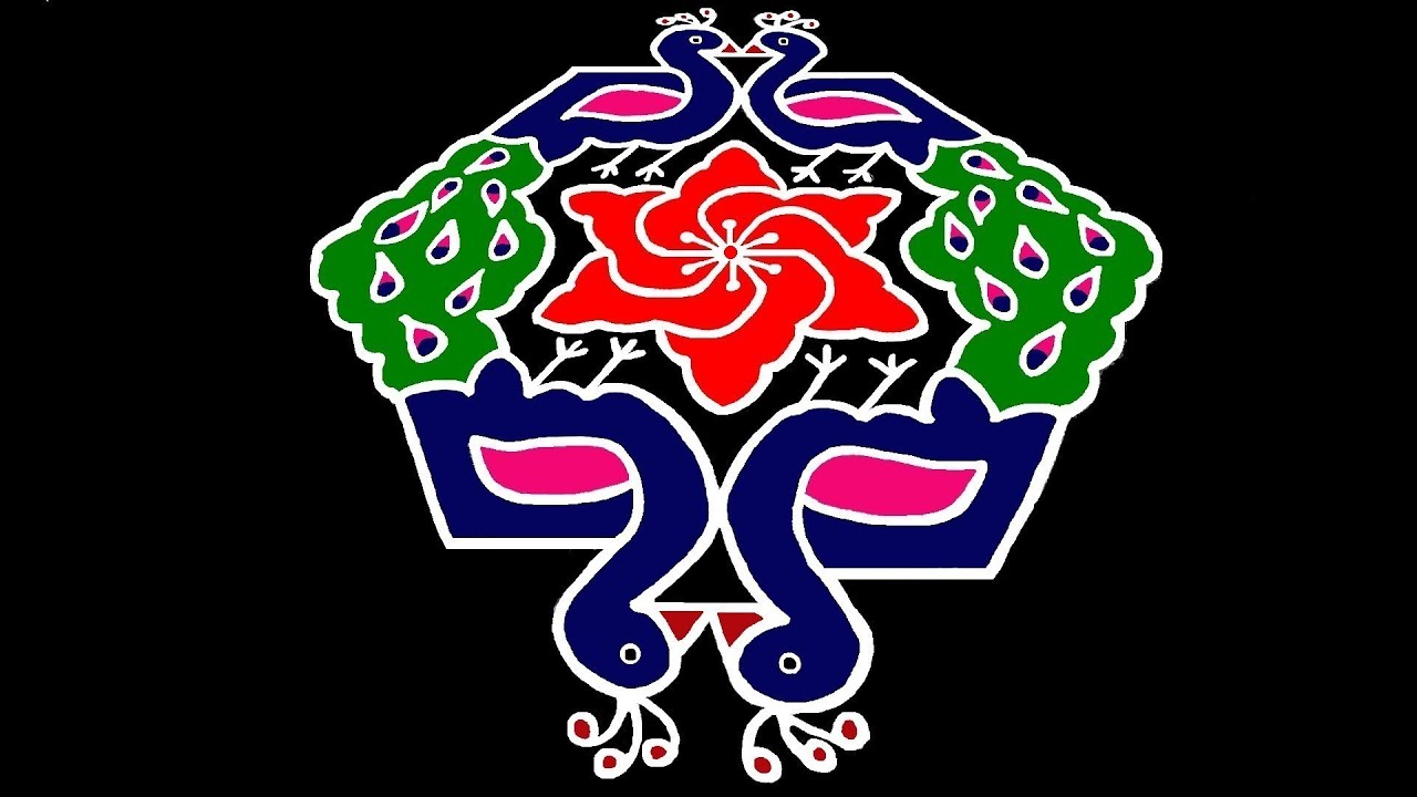 Peacock kolam |easy peacock rangoli | 15 -6 dots kolam| pulli kolam | peacock muggulu | birds kolam