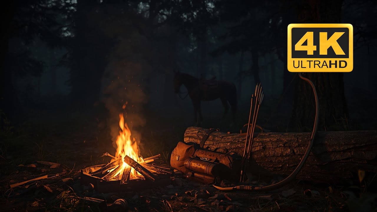 4K | Medieval Forest Campfire 🐎🔥 Cozy Fire Sounds & Ambient Nature for Focus & Relax #2