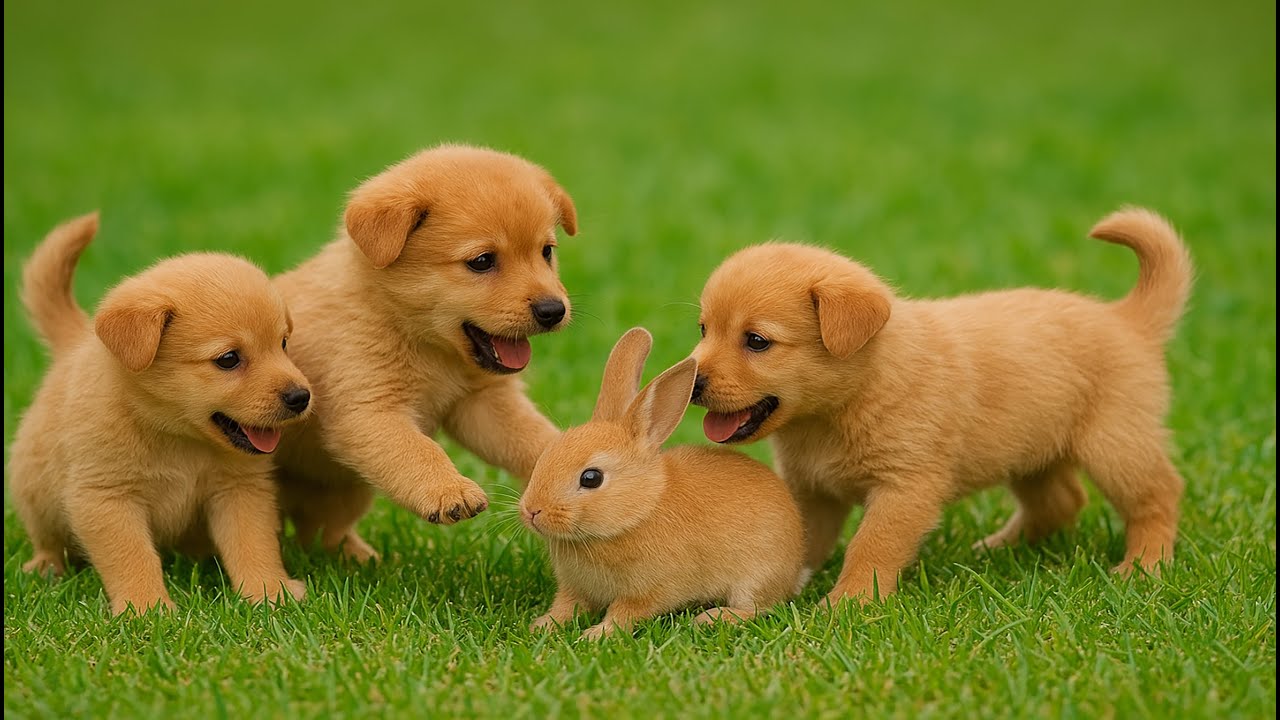 🐾✨ Playful Baby Puppies with Mother Dog on Green Grass – Calm Dog Barks & Cute Animal Moments