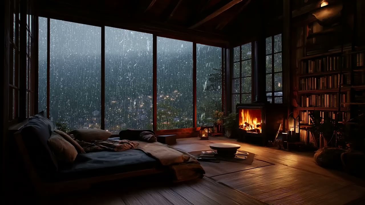 🌧️ Cozy Rain and Fireplace Ambience for Deep Sleep, Relaxation, and Peaceful Nights