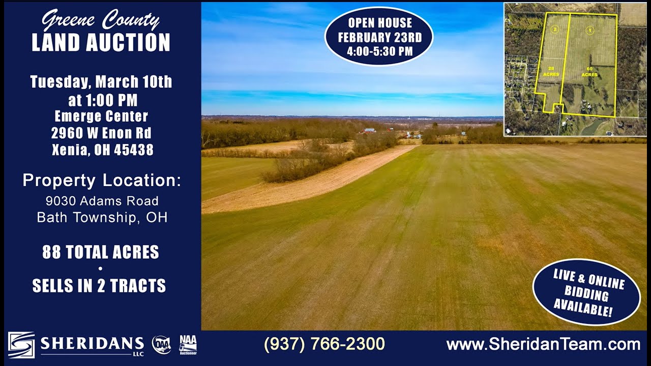 88-Acre Farm - Fairborn & Dayton Ohio - Selling @ auction March 10 2026 @ 1pm. Productive farmland!