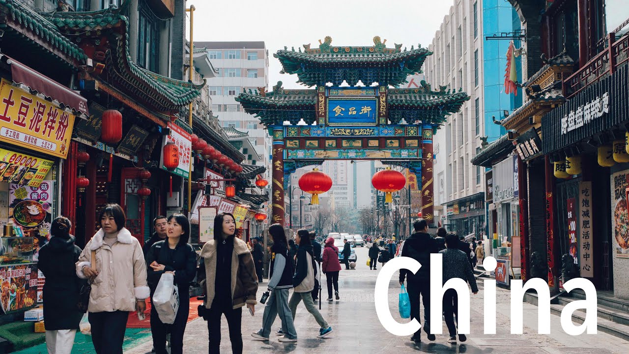 China shan xi City food street walk，3D HD sound