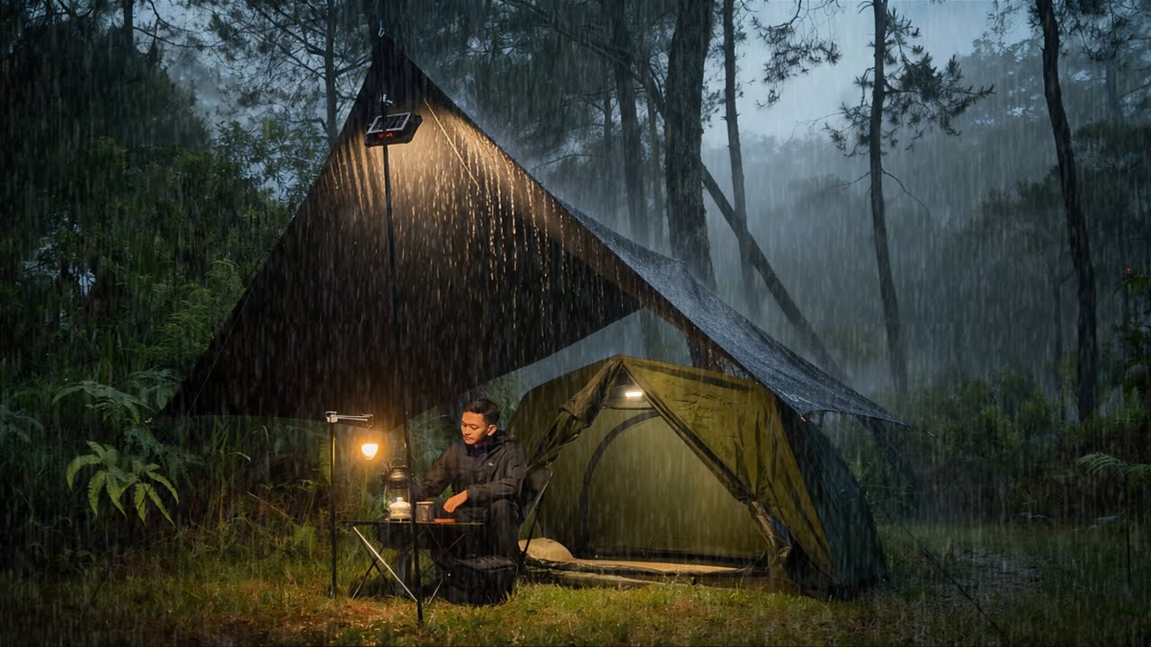 Camping Alone in Heavy Rainstorm – Worst Night in the Forest