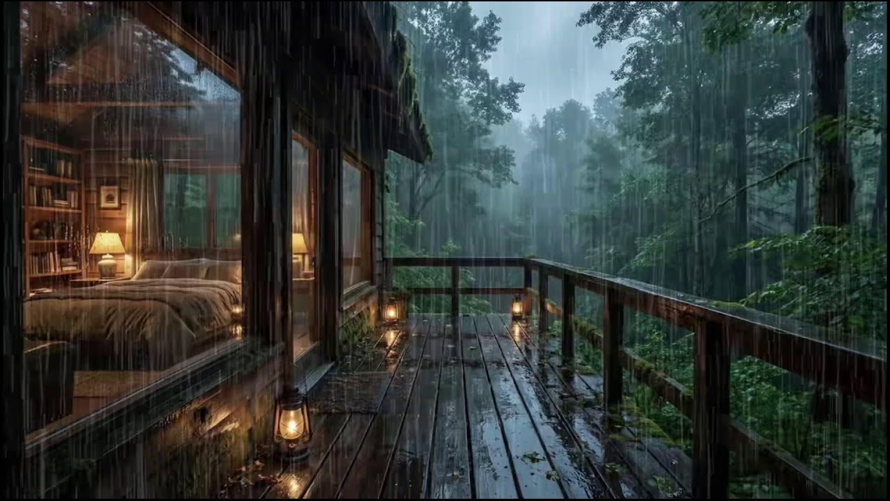 Night Rain at a Warm Forest Cabin 🌧 Gentle Rain Sounds for Deep, Restful Sleep