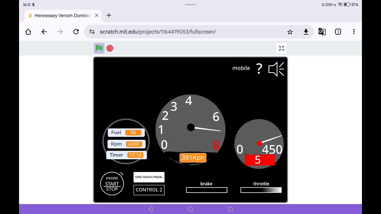 Scartch.mit.edu Dom's car Custom Speedometer Hennessy Venom GT 0-270 MPH