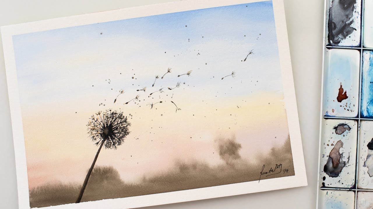 Watercolor simple and very easy to paint DANDELION - simple painting for beginners