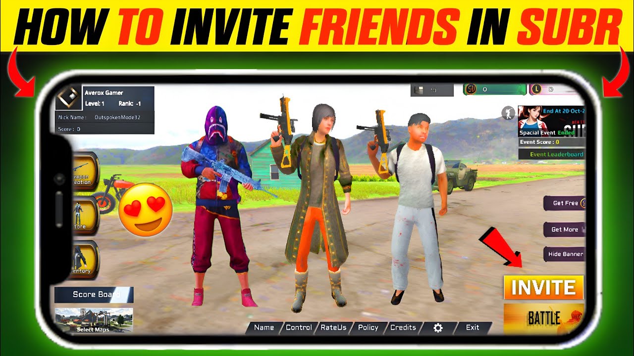 HOW TO INVITE FRIENDS IN SUBR 😍 || NEW UPDATE || SURVIVAL UNKNOWN BATTLE ROYALE 