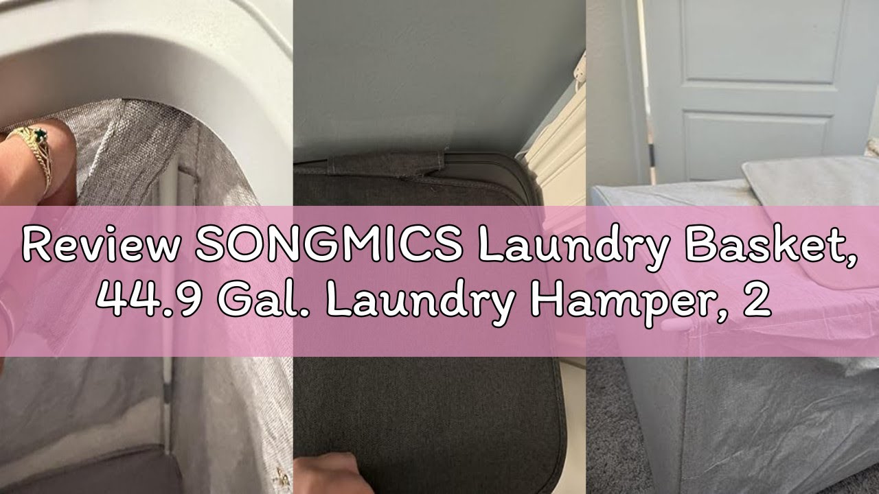 Review SONGMICS Laundry Basket, 44.9 Gal. Laundry Hamper, 2 Compartments, Easy Assembly, with Lid an