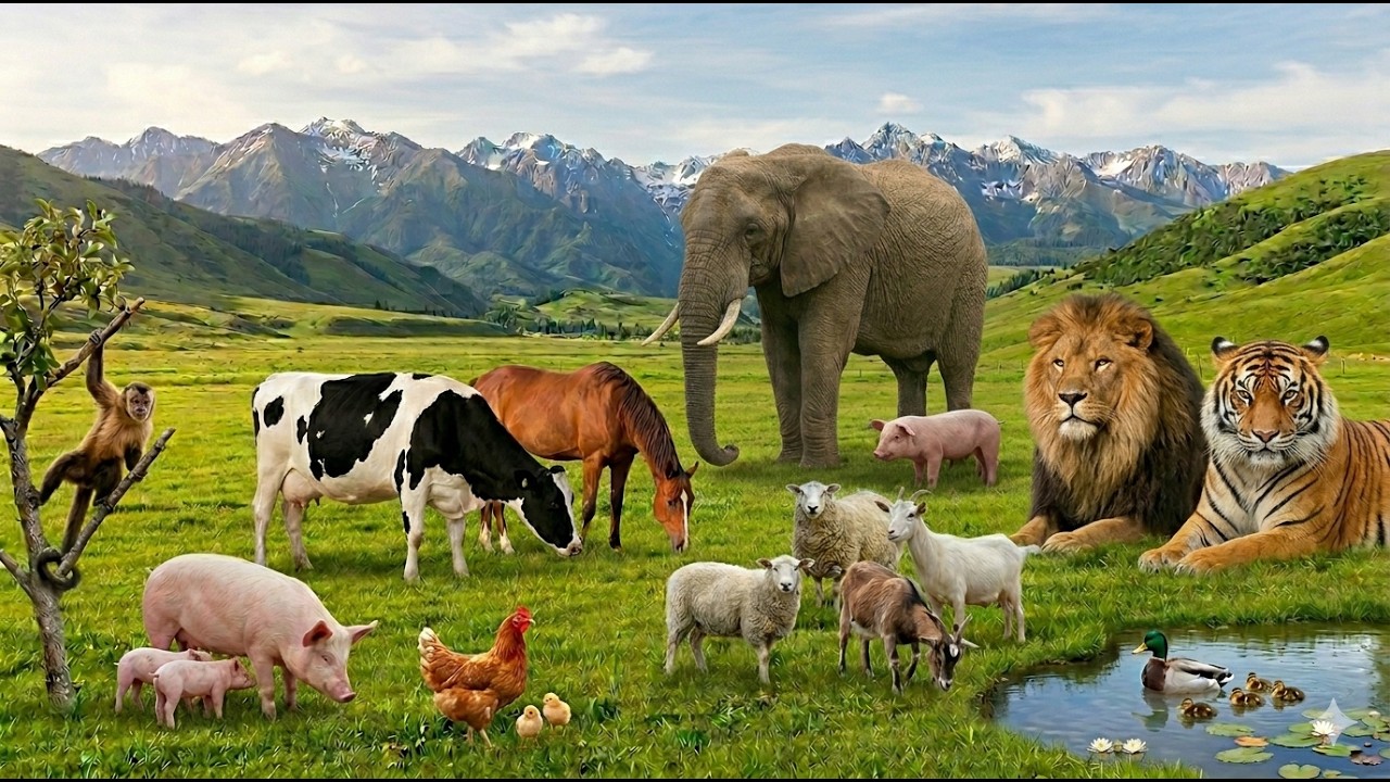 Подборка звуков животных для детей: кошка, корова, собака, лев, слон | Дикие и домашние животные