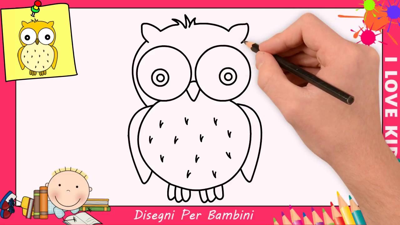Come disegnare un gufo FACILE passo per passo per bambini 3
