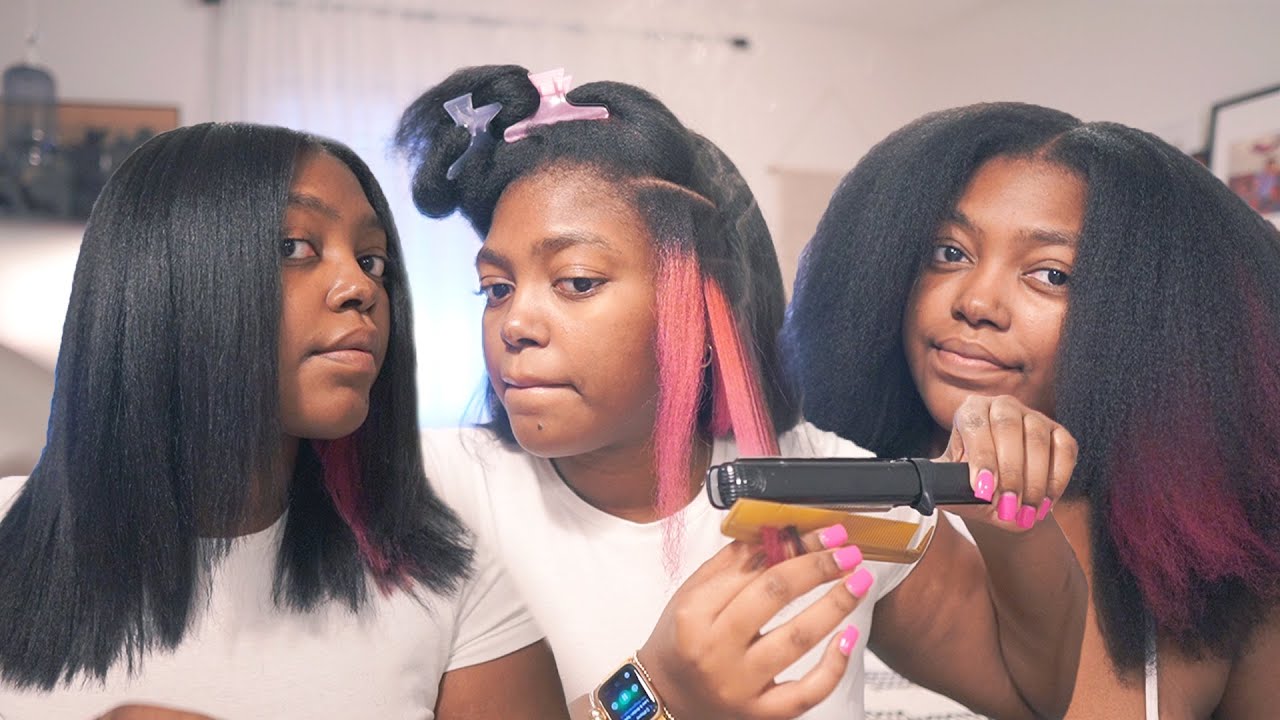STRAIGHT HAIR ROUTINE | watch me color, straighten, and trim my natural hair | Blake Jael