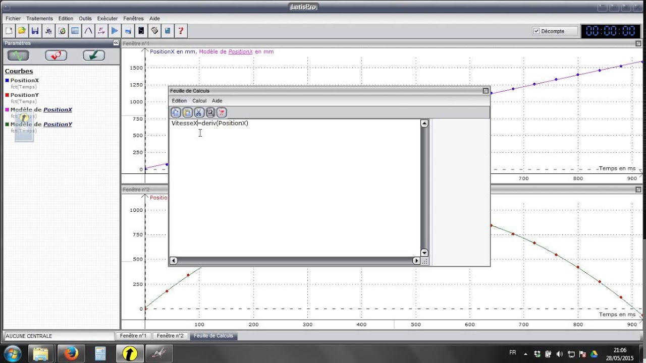 Tutoriel Latispro pointage vidéo mouvement parabolique feuille calcul dérivée