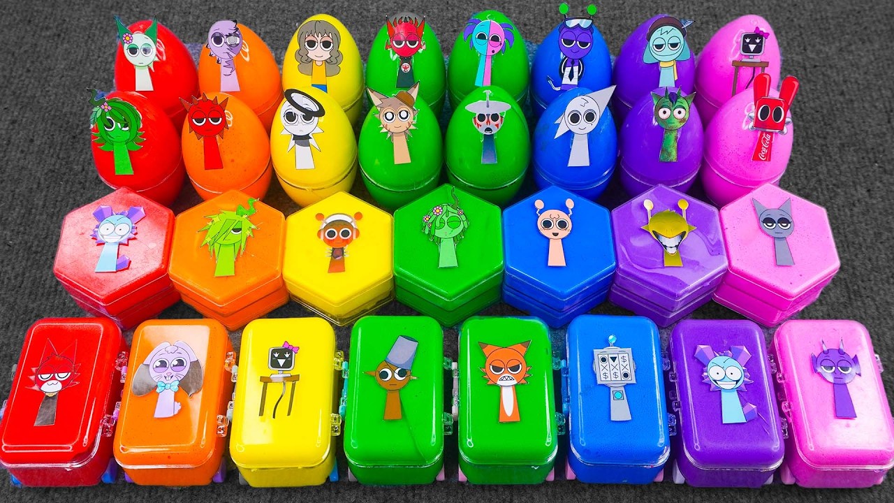 Mixing Sprunki Slime ASMR! 200 Sprunki Rainbow Clay Eggs ❤️ Raddy, Oren, Pinki, Vineria, Jevin