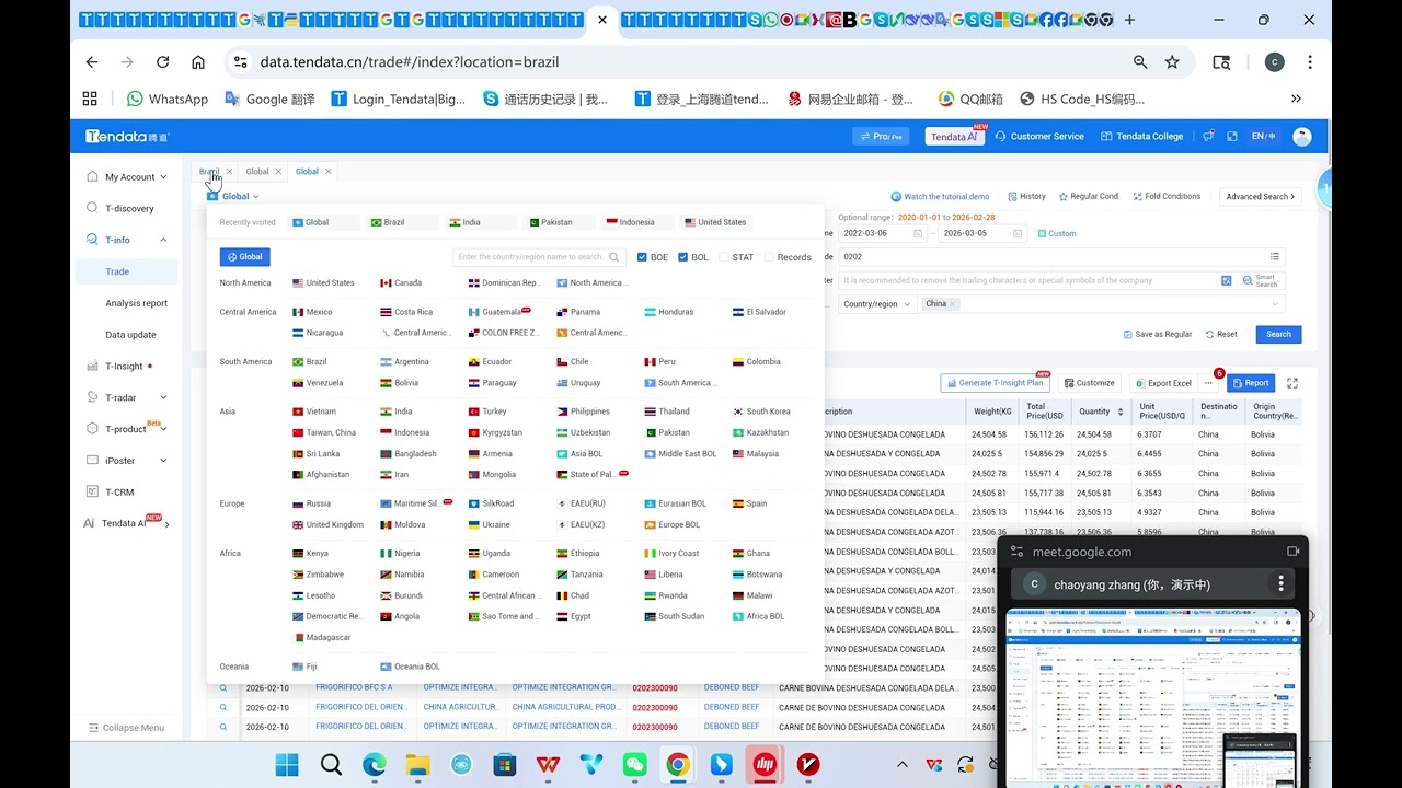 Tendata platform customs data global import export trade data introduction demo meeting