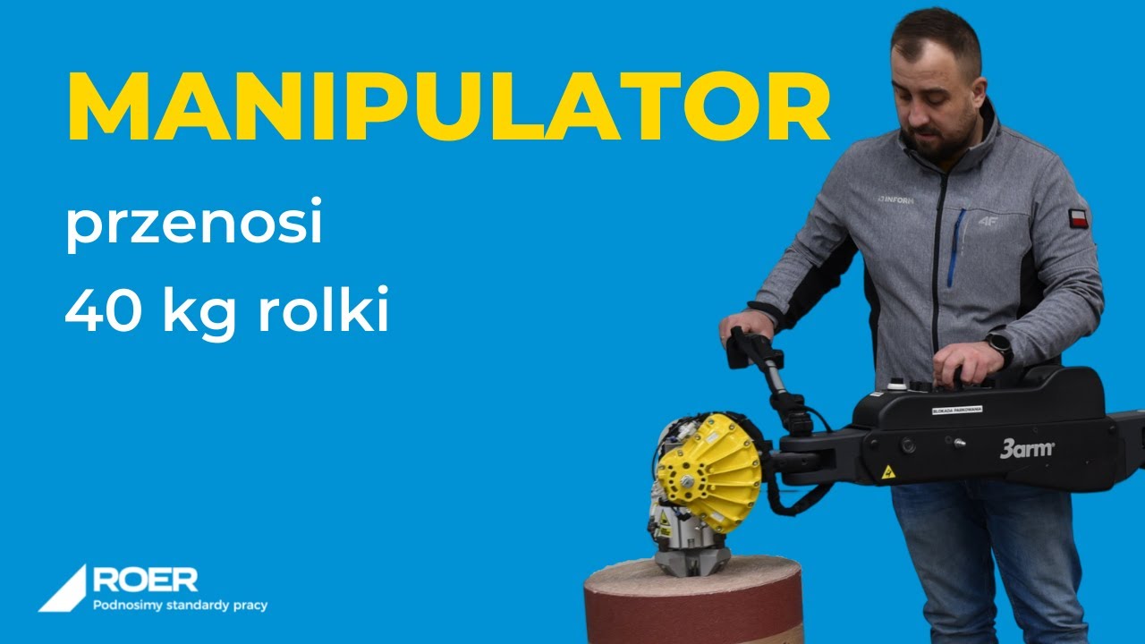 ROER manipulator 3arm M5 z chwytakiem tr&oacute;jszczękowym przenosi rolki 40 kg