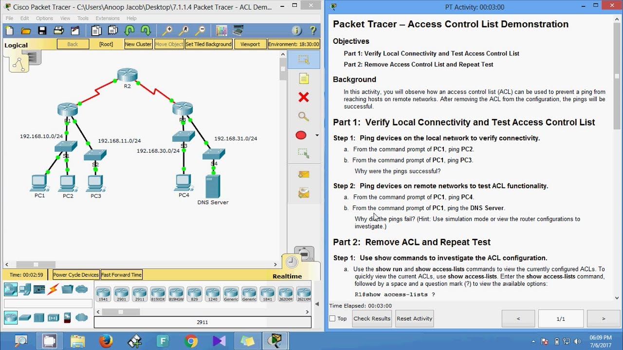 7.1.1.4 Packet Tracer - ACL Demonstration