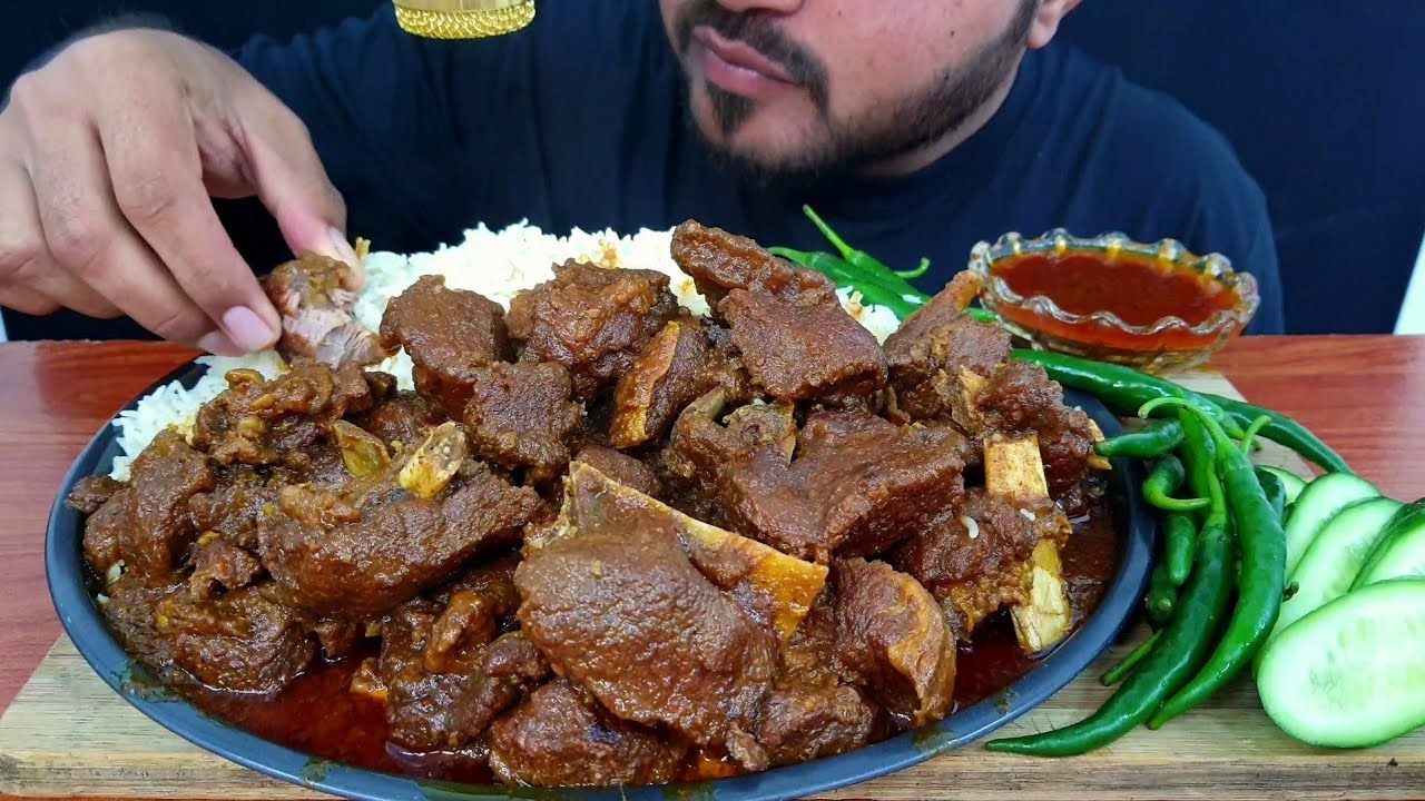 ASMR EATING SPICY MUTTON CURRY+WHITE RICE+GREEN CHILLI || REAL MUKBANG(NO TALKING)