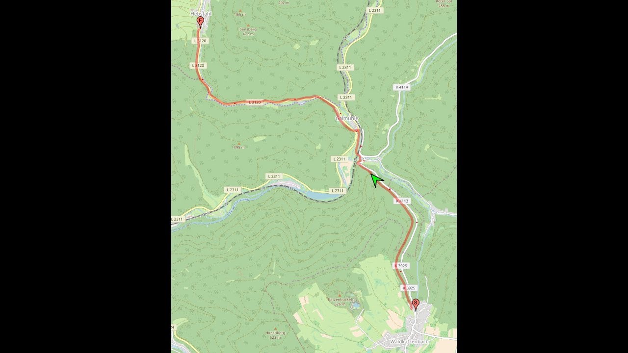 Autofahrt im Odenwald (MOS/ERB): Waldkatzenbach(BW) ---:--- Hebstahl(HE)