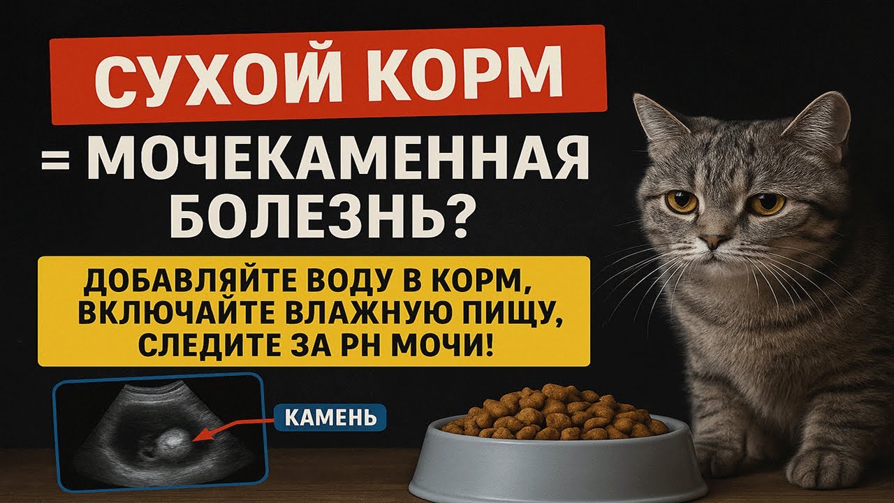 Как сухие корма вызывают развите мочекаменной болезни у кошек. Узнайте, как всё вовремя исправить.