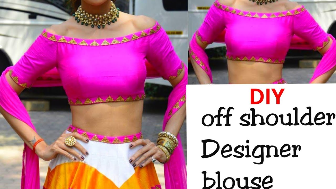 DIY : How to Make off shoulder डिजाइनर ब्लाउज  (diy blouse out of waste fabric)
