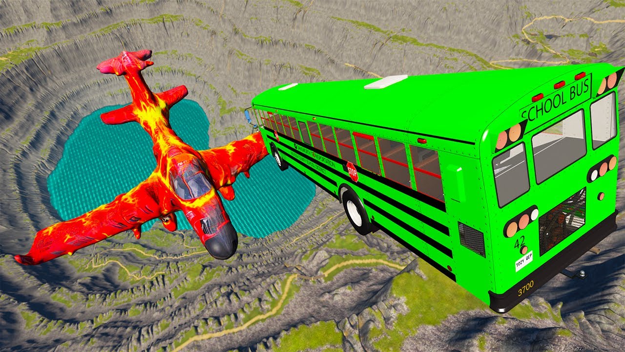 Throwing Cars At The New Lava Airplane Leap Of Death -  BeamNG.Drive