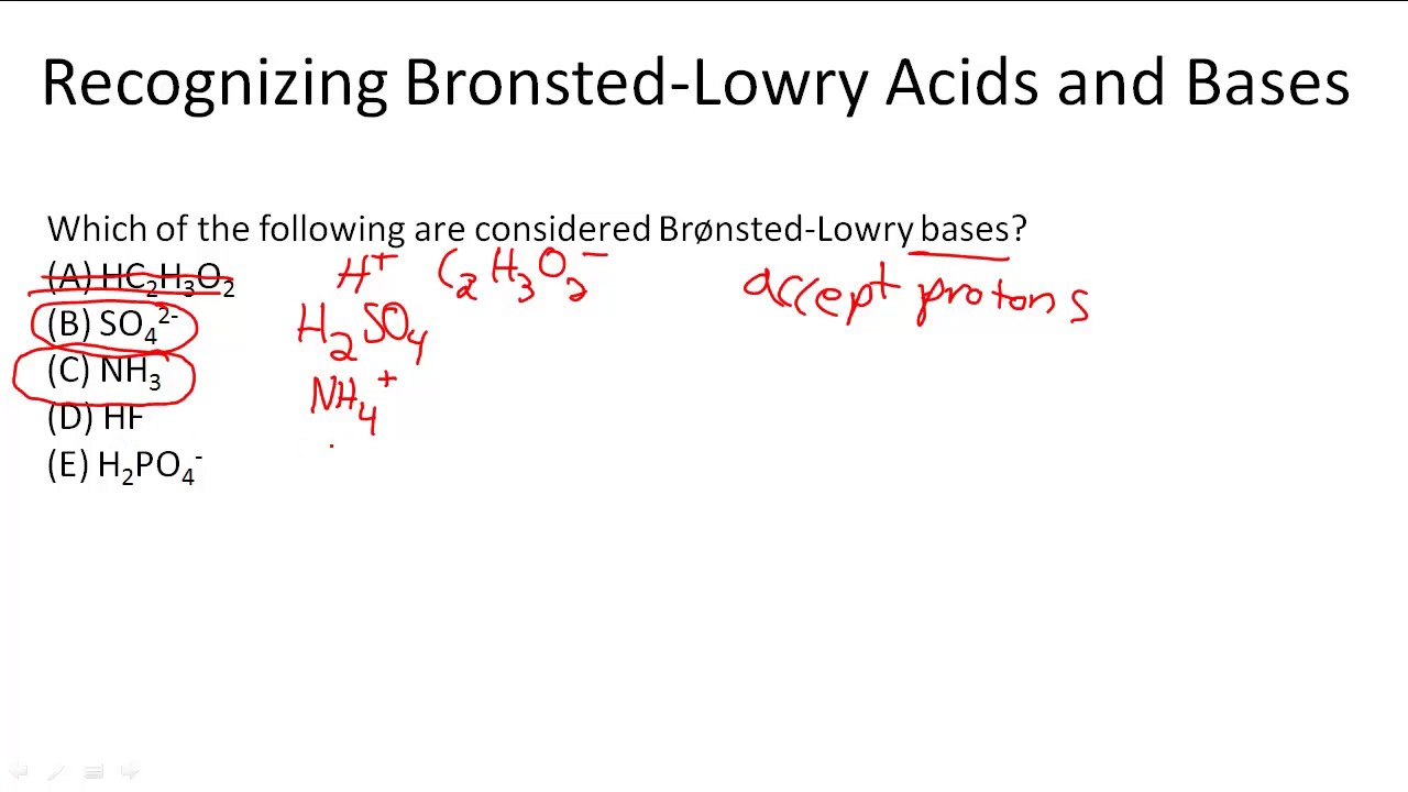Recognizing Bronsted-Lowry Acids and Bases