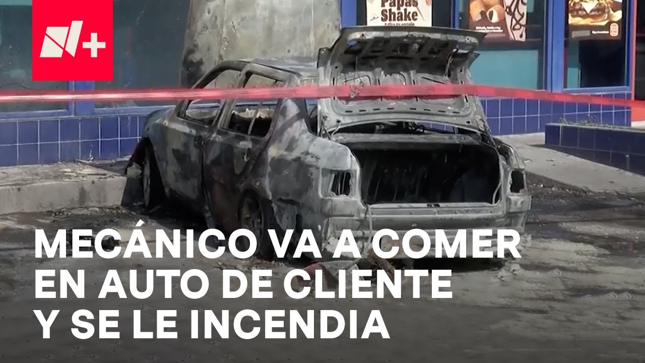 Mec&aacute;nico va a comer en auto de cliente y se le incendia