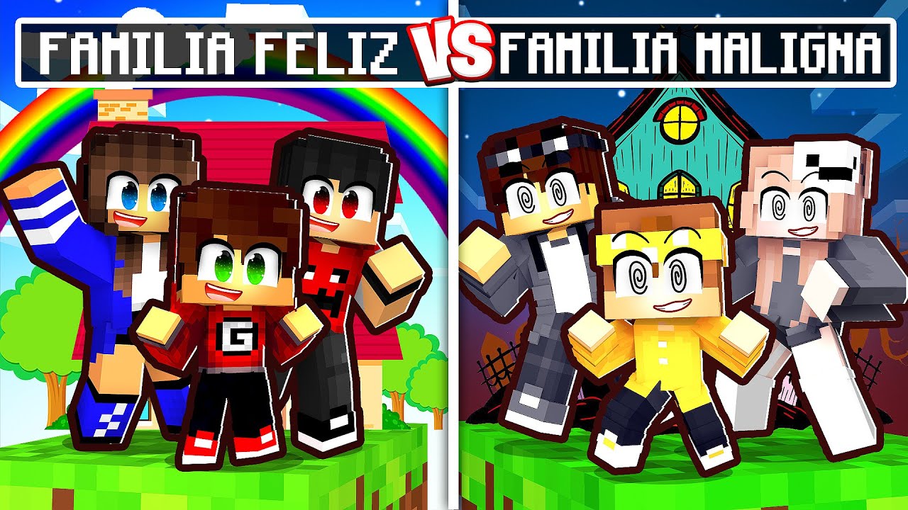 FAMILIA FELIZ vs FAMILIA MALIGNA em APENAS UM BLOCO no Minecraft