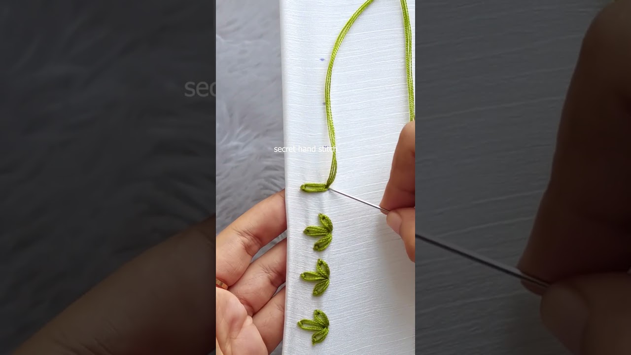 super easy border leaf stitch || lazy daisy leaf design #sewing #embrodering #youtubevideos #shots