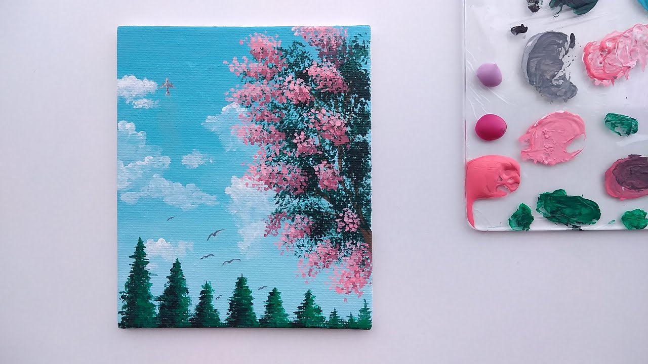 Acrylic Landscape Painting Tutorial for Beginners - Easy Sky View Acrylic Painting on Canvas #art
