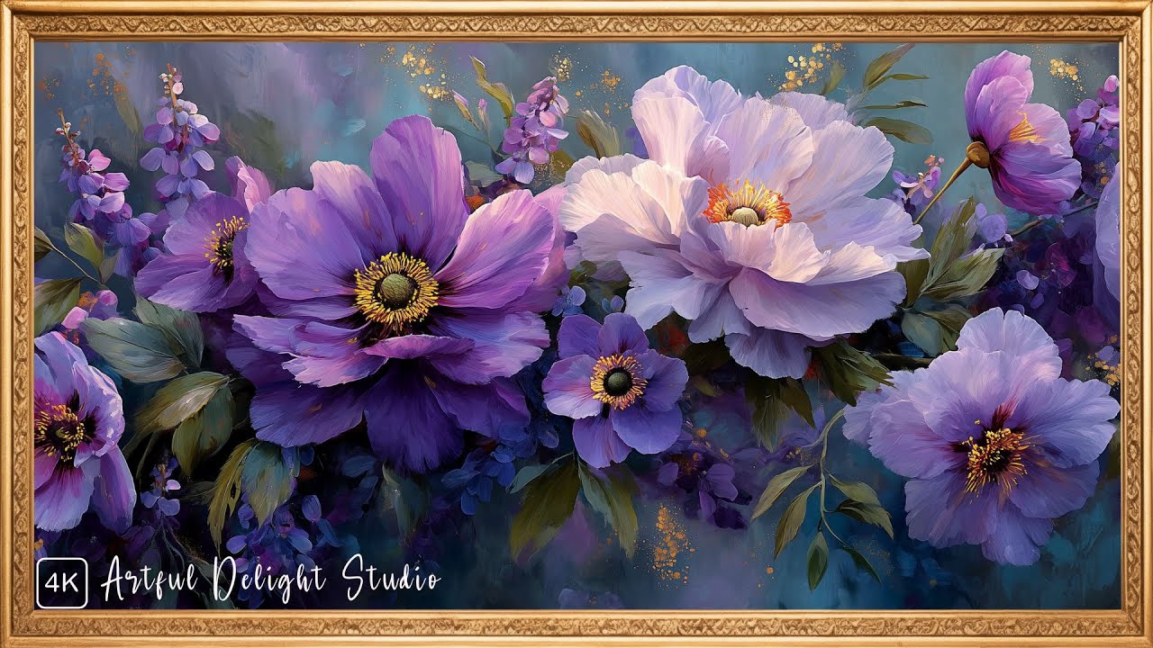 Dreamy Flowers Frame TV Art | TV Screensaver | Gold Frame | 4K | Relaxing Guitar Music