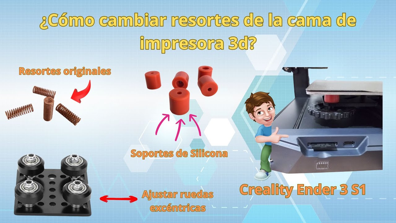 ¿Cómo cambiar resortes de cama de impresora 3d? | Ajustar ruedas excéntricas | Creality Ender 3 S1