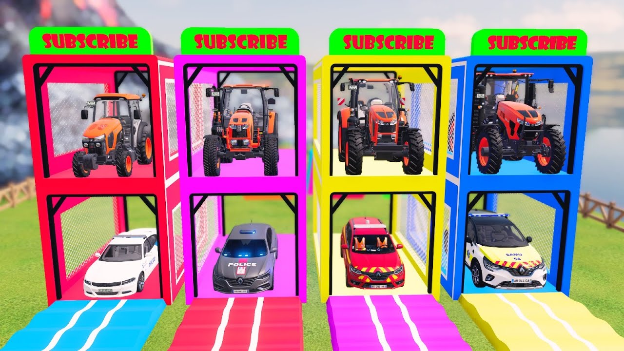 FS22 Extreme Challenge &ndash; Tractors vs Police Cars di Cliff & River Crossing! Win or Fail